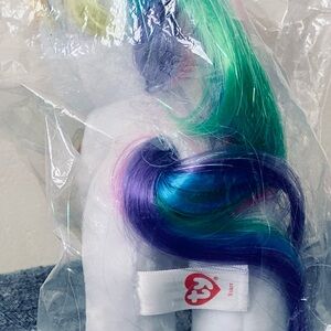 Ty Plush Unicorn Beanie Boos  “STARR” - White with Rainbow and Silver Accents